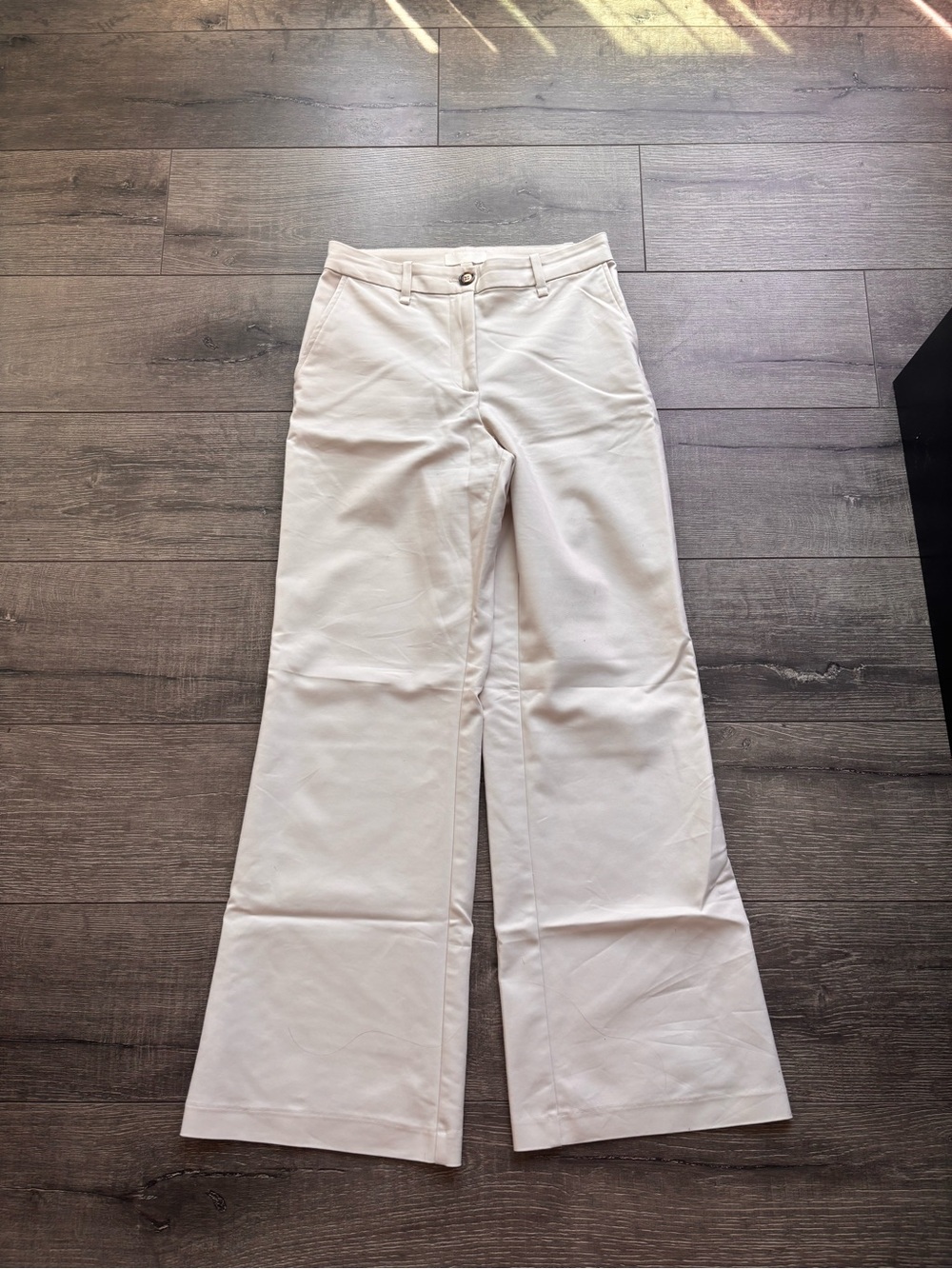 Cream Wide-Leg High-Rise Trousers